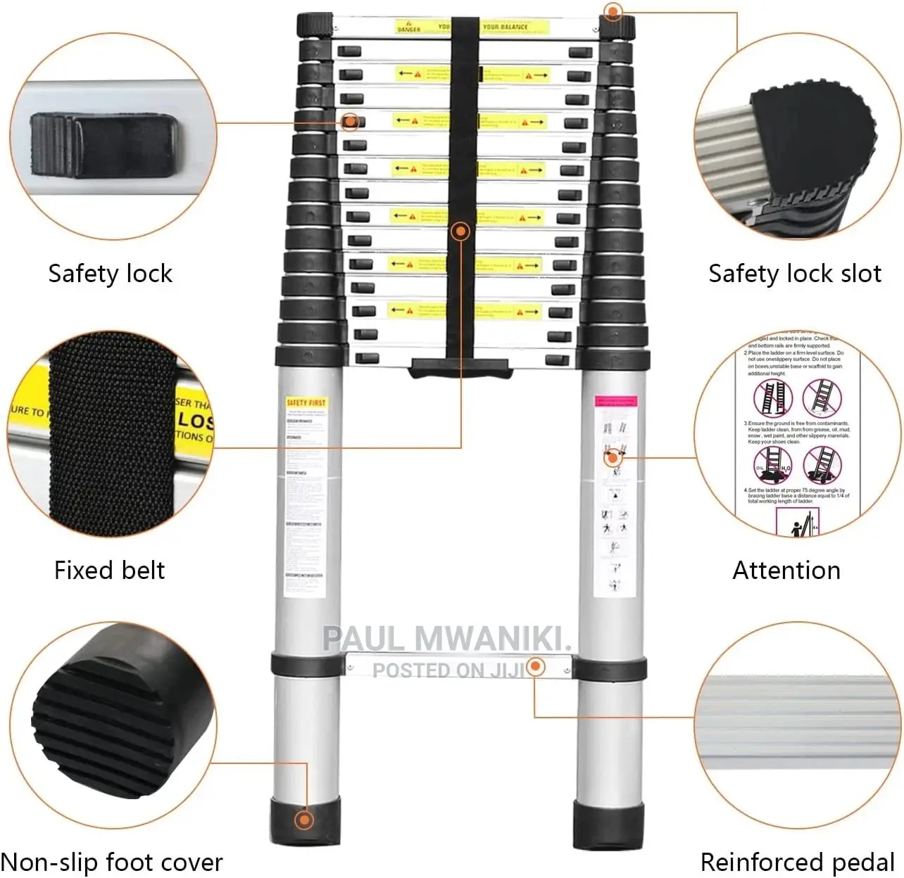 3.2m Telescoping Ladder Aluminum Telescopic Extension