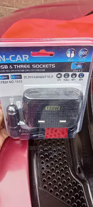 Cigarette Lighter Extension With 3 Sockets and 2 Usb Ports