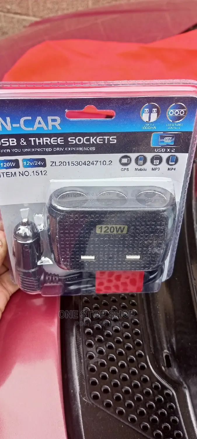 Cigarette Lighter Extension With 3 Sockets and 2 Usb Ports