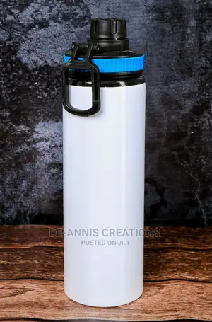 White Blue Ring Metal Bottle