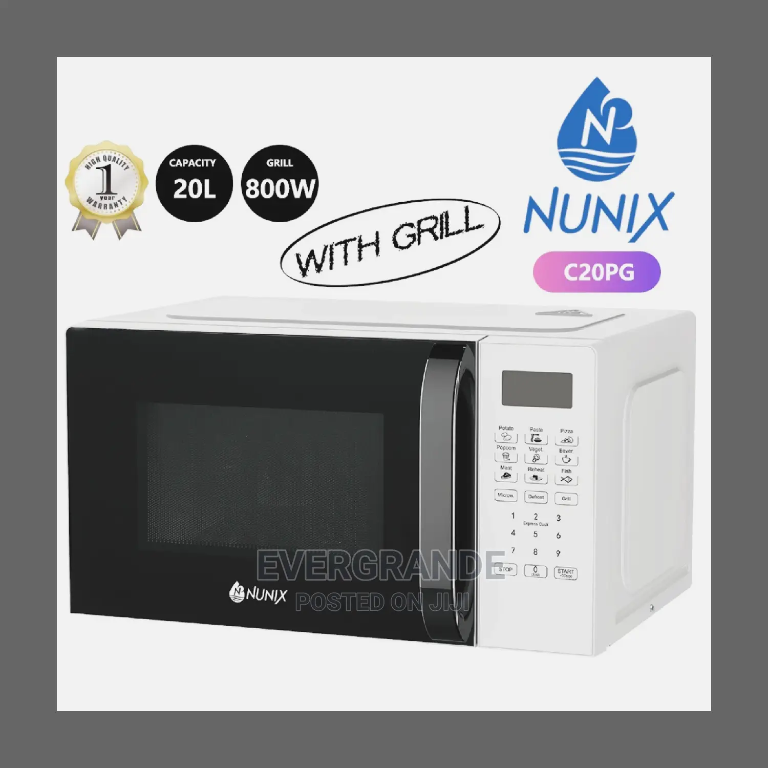 20 Litre Nunix Microwave With Grill 800 Watts.