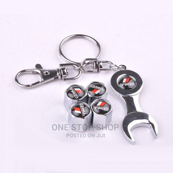TRD 4pcs Tire Valve Caps With Mini Wrench Keychain