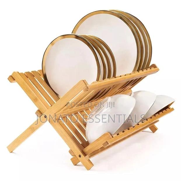Foldable Wooden Plate Dish Rack, Kitchen Drainer - thumbnail 3