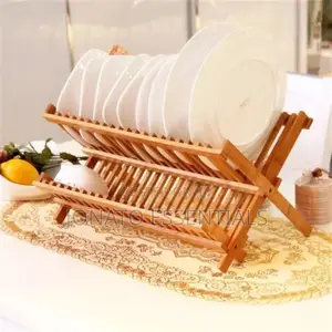 Foldable Wooden Plate Dish Rack, Kitchen Drainer