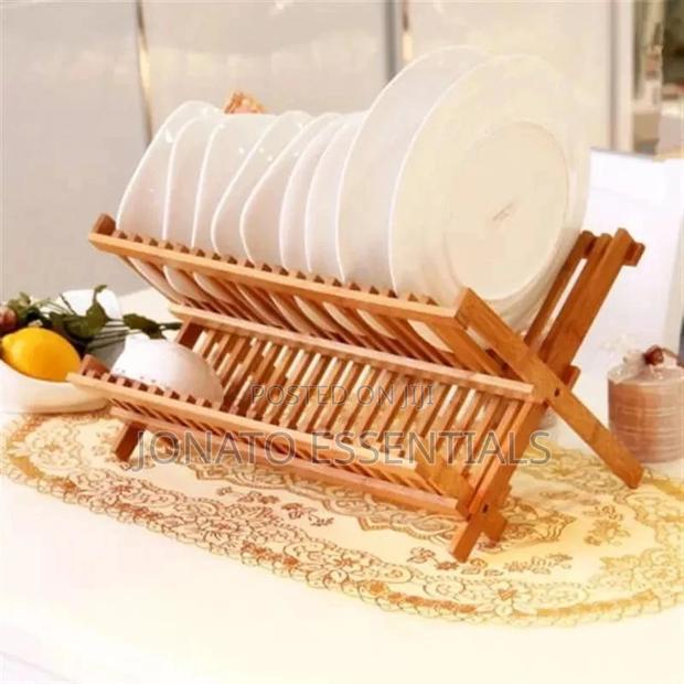 Foldable Wooden Plate Dish Rack, Kitchen Drainer - thumbnail 2