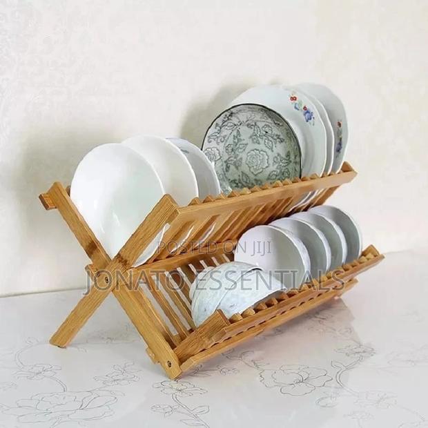 Foldable Wooden Plate Dish Rack, Kitchen Drainer