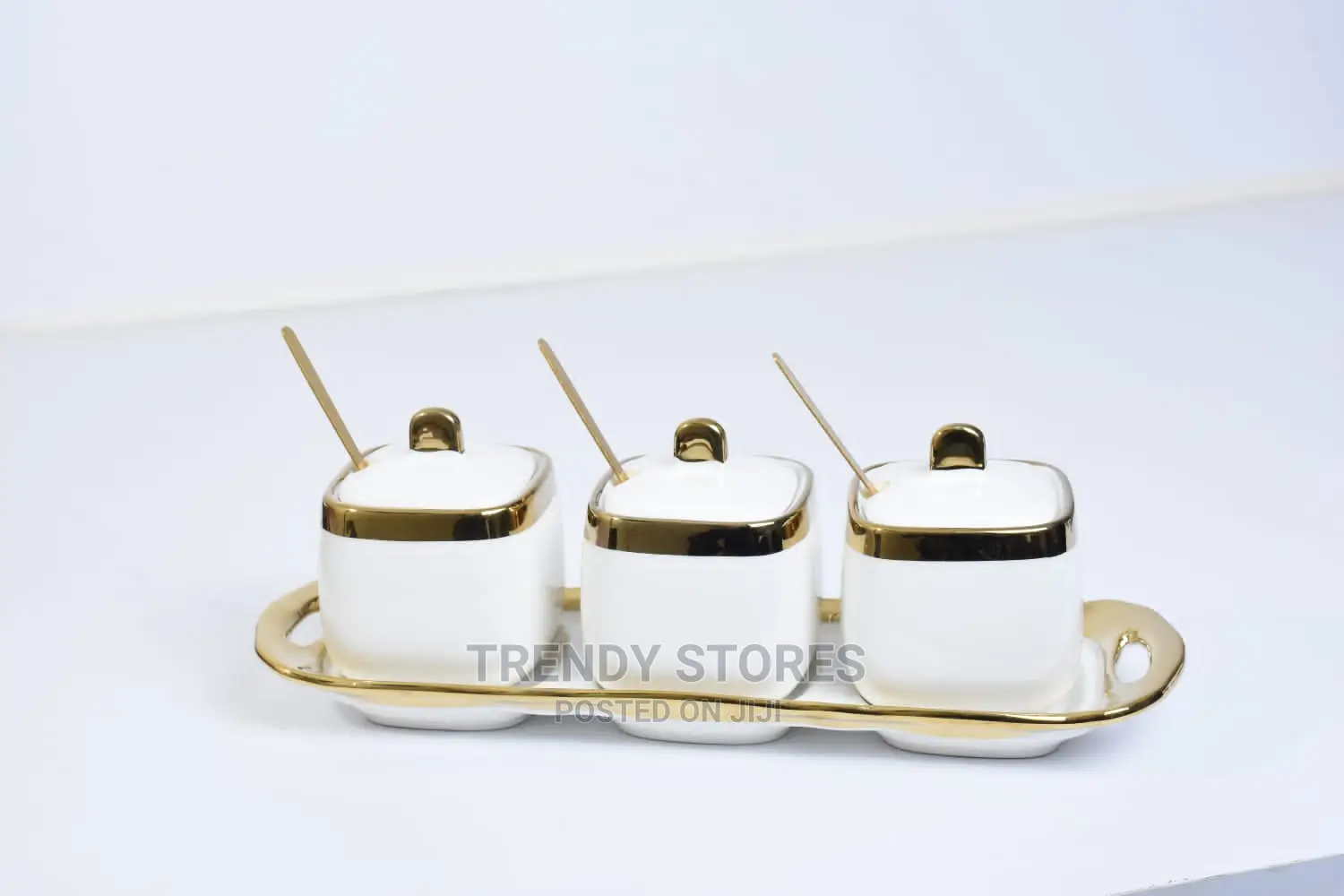 Subashi 3pcs Sugar Dish With Gold Ring