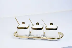 Subashi 3pcs Sugar Dish With Gold Ring