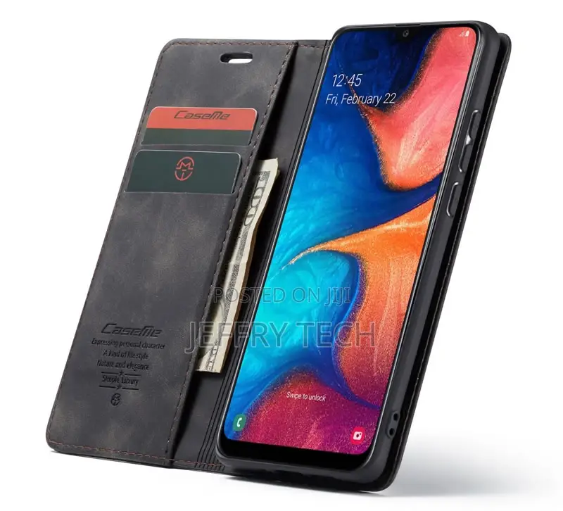 Caseme Samsung Galaxy A30 Retro Flip Leather Wallet Case Bla