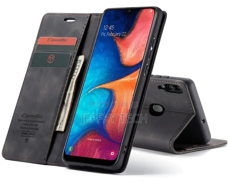 Caseme Samsung Galaxy A20 Retro Flip Leather Wallet Case Bla