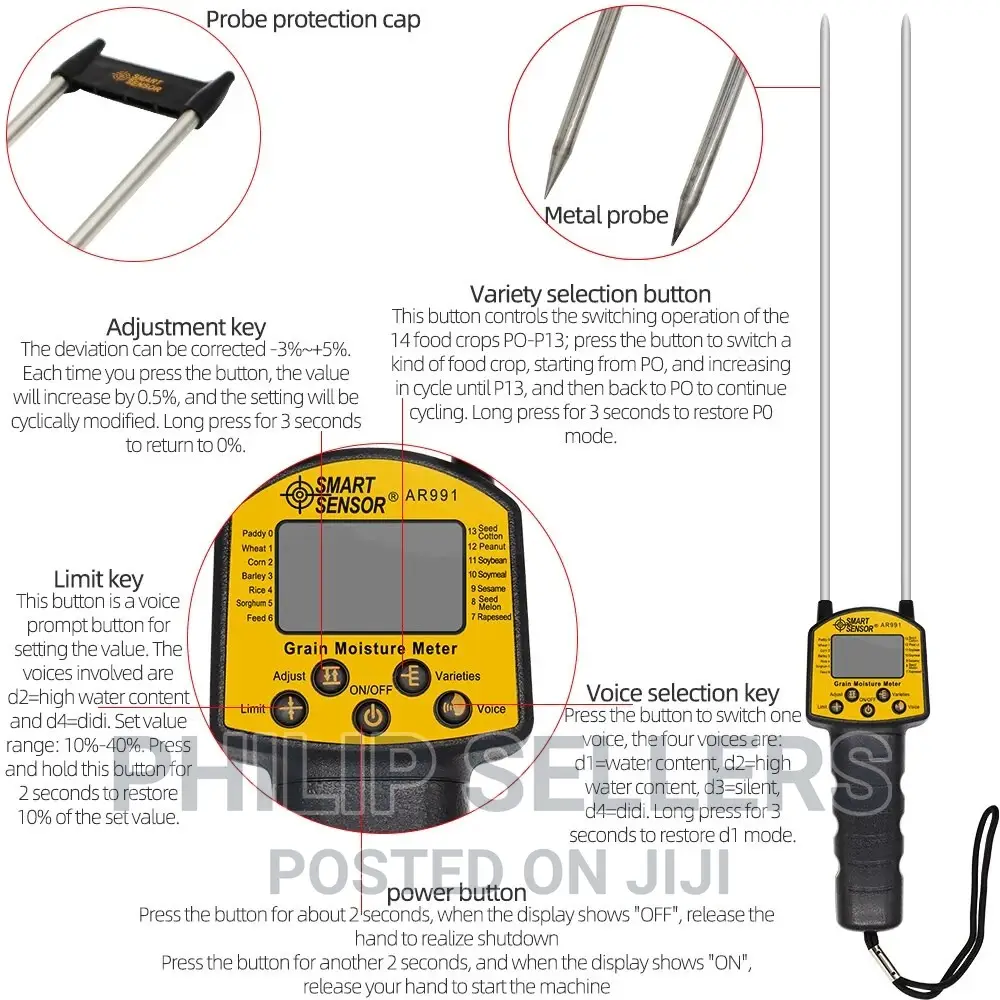 Grain Moisture Meter Hygrometer for Corn, Wheat, Rice, Beans