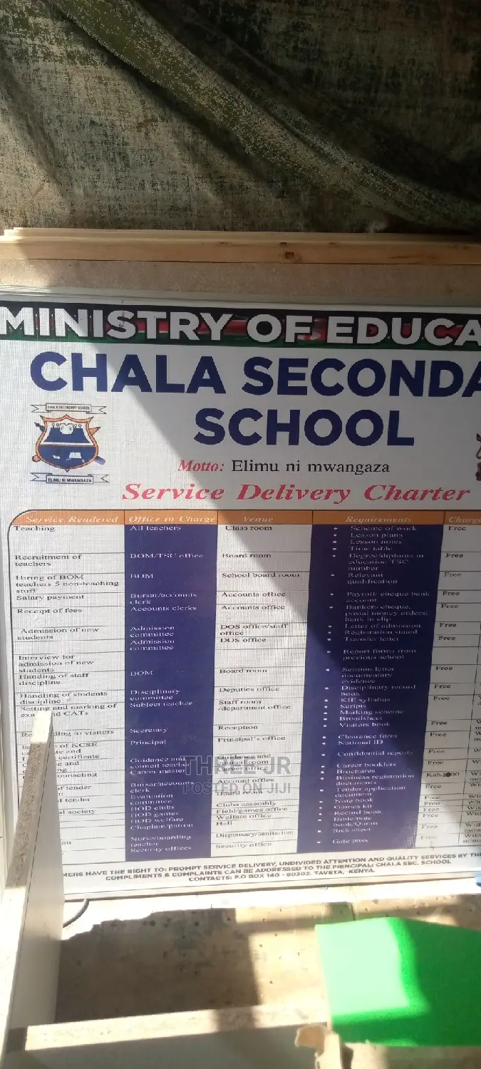 Service Charter Boards for Schools in Stock