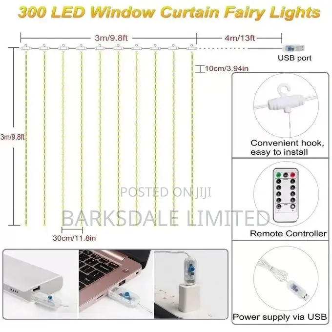 Christmas Xmas String Curtain Lights 3x3m Led Waterproof Cop