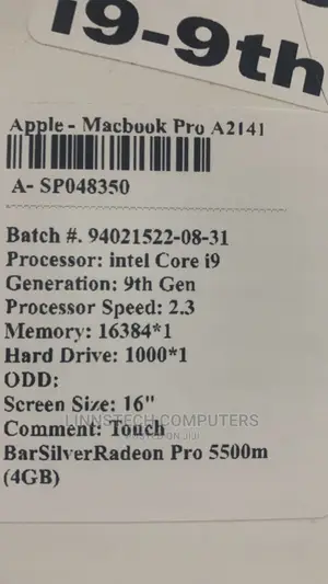 Laptop Apple MacBook Pro 2019 16GB Intel Core I9 SSD 1T