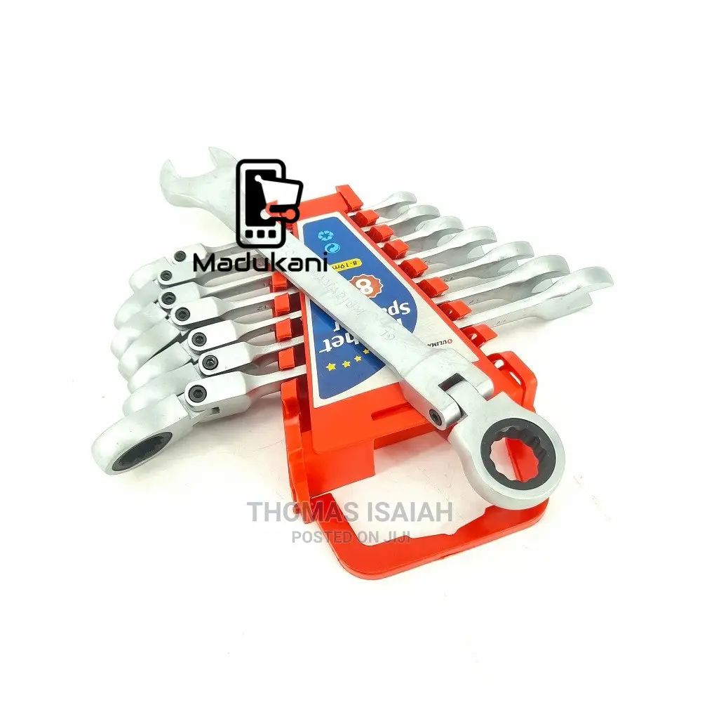 8pcs Swivel Head Ratchet Combination Spanner Set 8-19mm
