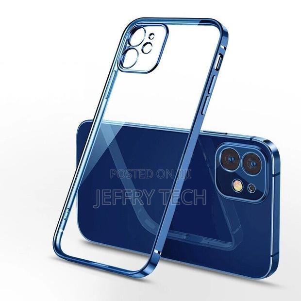 For iPhone 12 - Clear Silicone Case With Blue Edge - main view