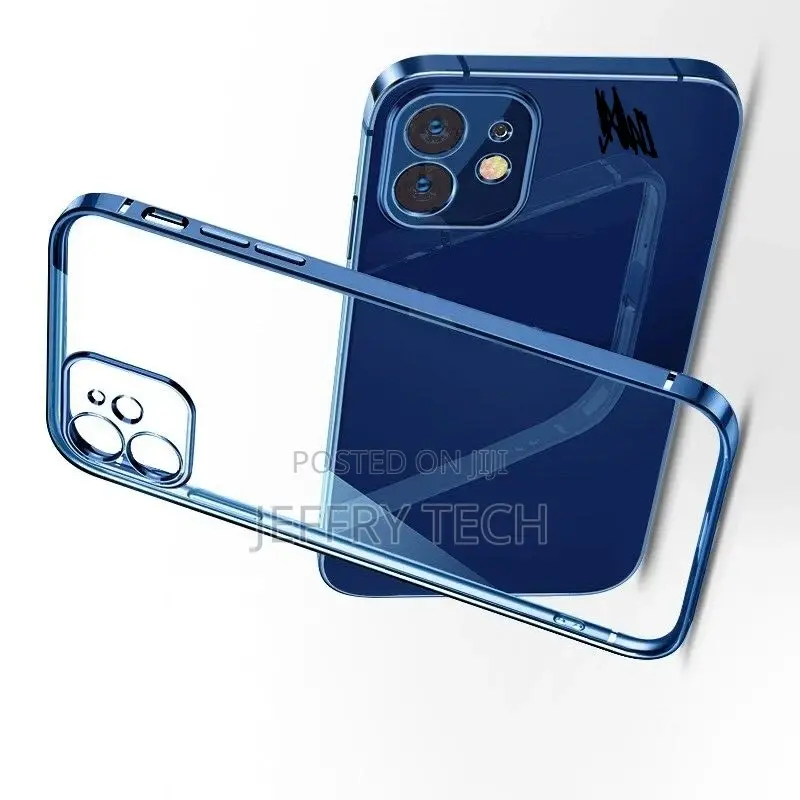 For iPhone 12 - Clear Silicone Case With Blue Edge
