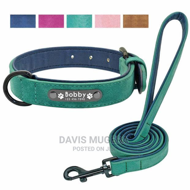 Vip Pu Leather Personalized Dog Id Tag Collar and Leash Set - main view