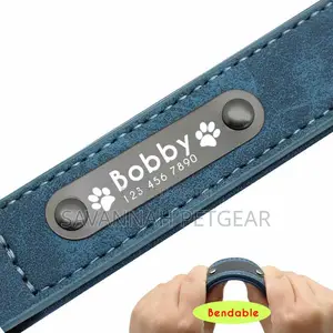 Vip Pu Leather Personalized Dog Id Tag Collar and Leash Set