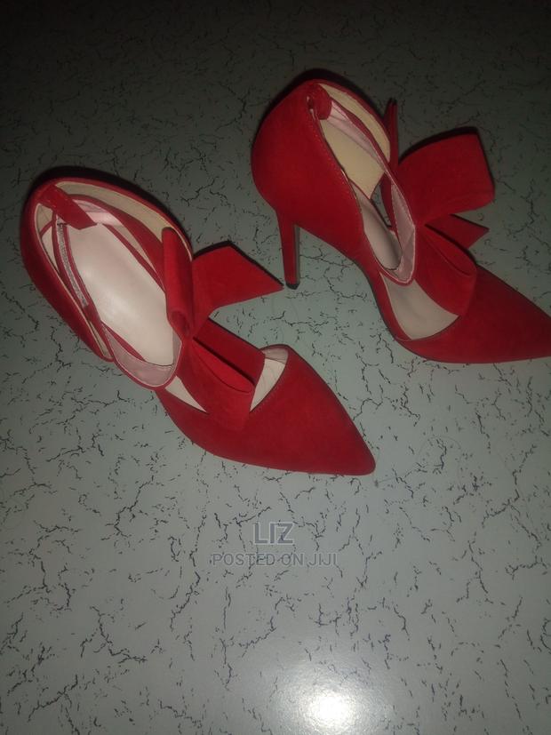 Elegant Red Suede Stiletto Heels – Bow Ankle Wrap, Pointed Toe - main view