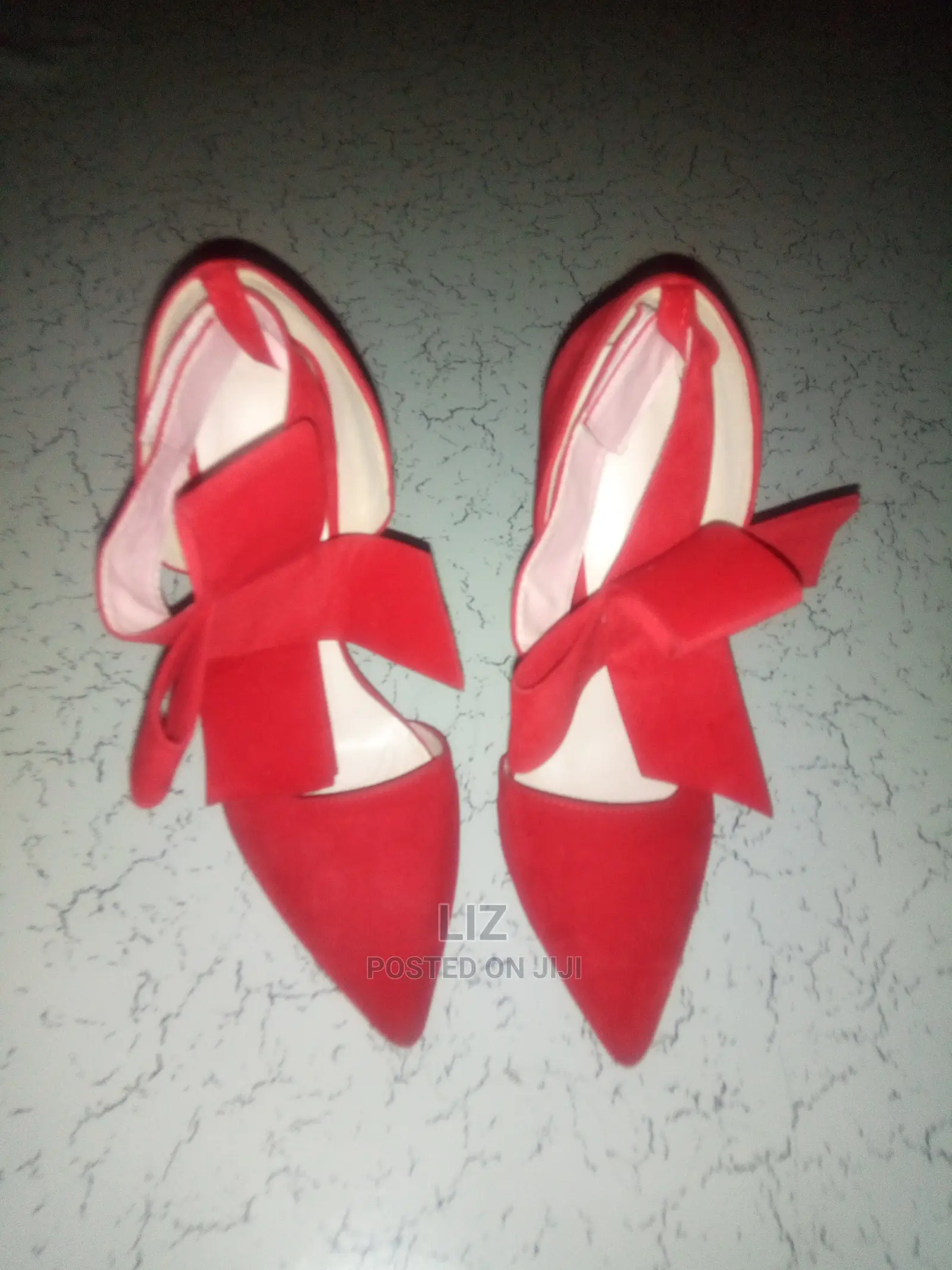 Elegant Red Suede Stiletto Heels – Bow Ankle Wrap, Pointed Toe