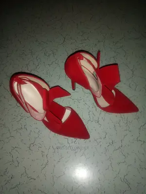 Elegant Red Suede Stiletto Heels – Bow Ankle Wrap, Pointed Toe