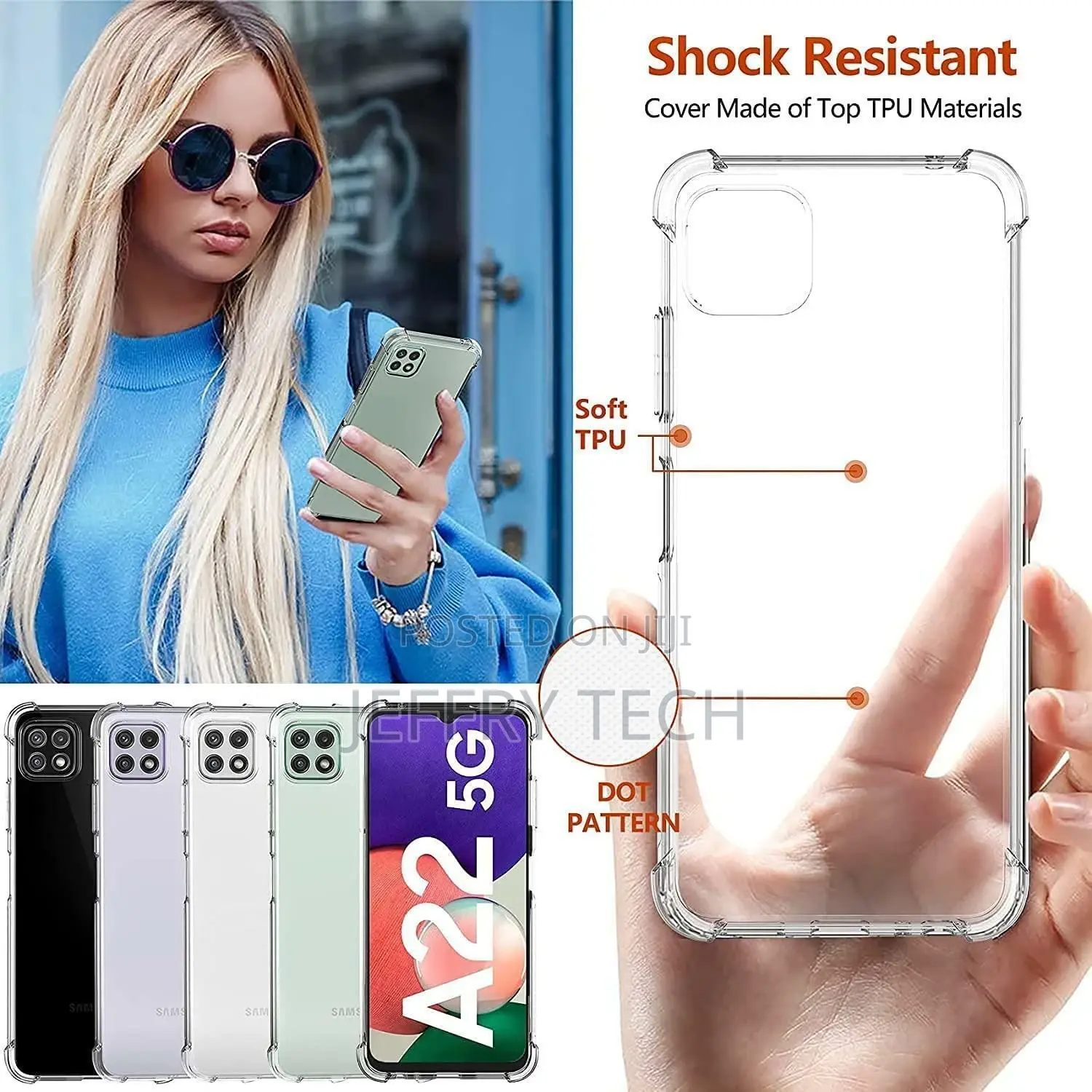 Samsung Galaxy A22 5G Case, Slim Clear Gel Shockproof Silico