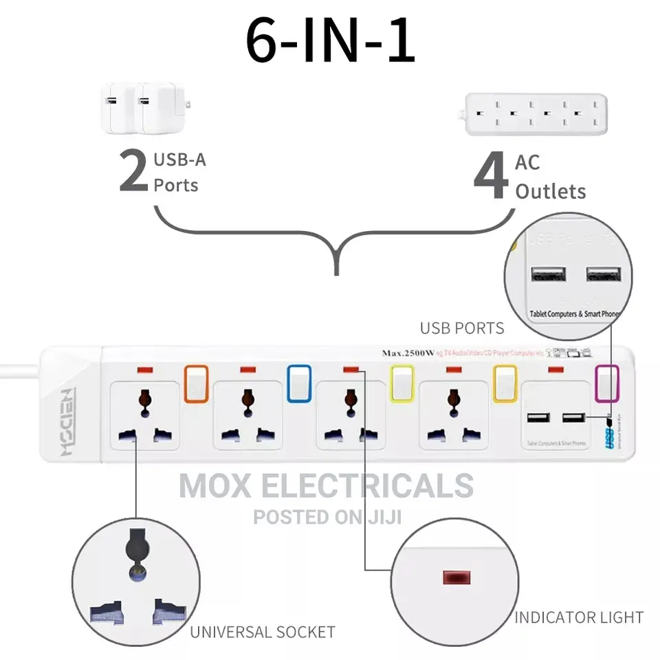 Quality 4way Extension, 2usb Ports, Surge Protector.