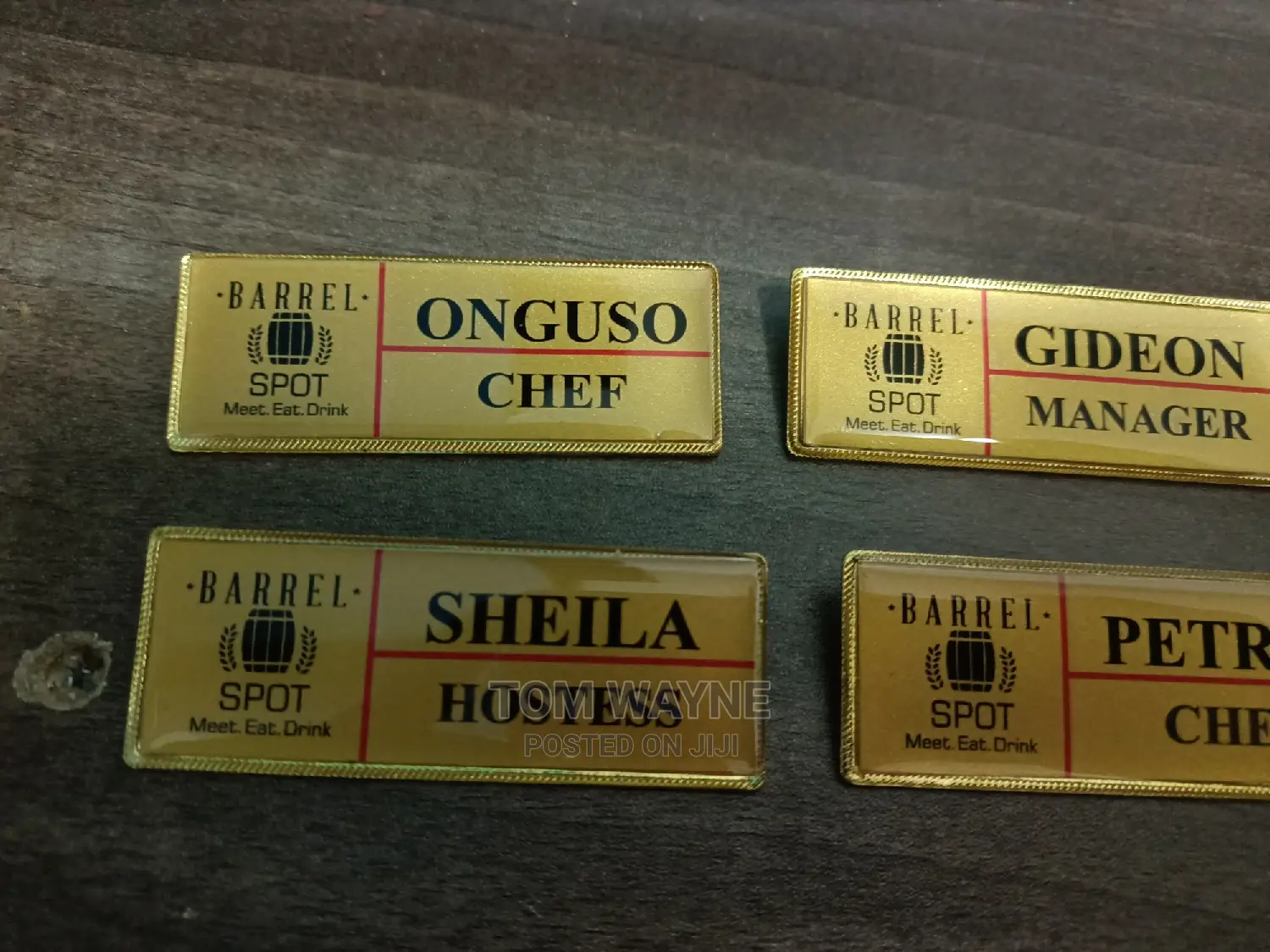 Executive Hotel/Restaurant Waiter and Waitress Name Tags