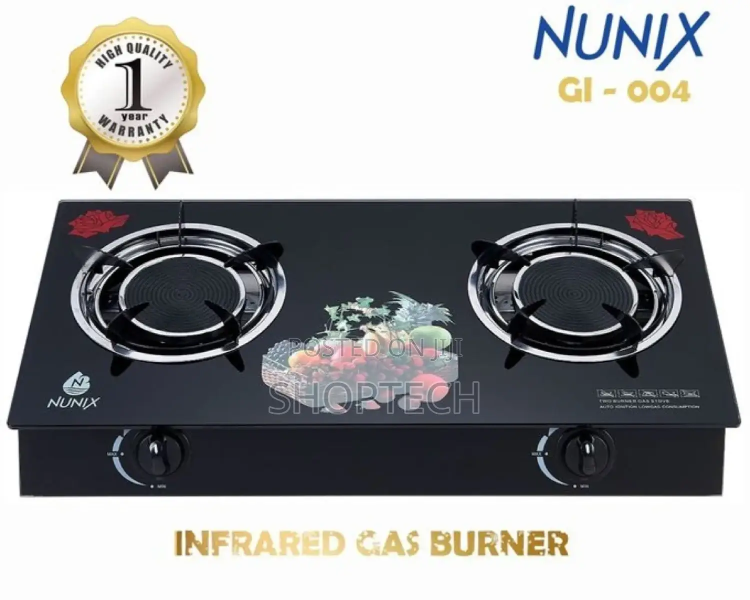 Nunix Infrared Two Burner Glass Cooker Gas Stove