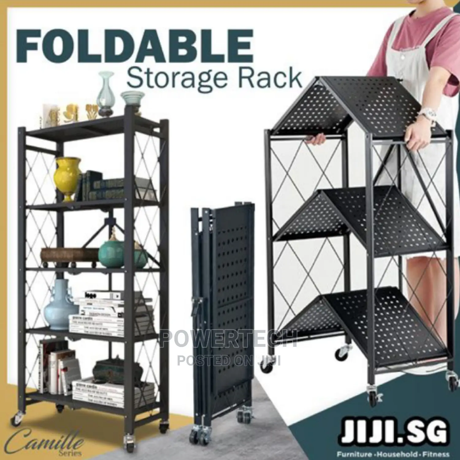 Foldable Kitchen Mettalic Storage Rack;