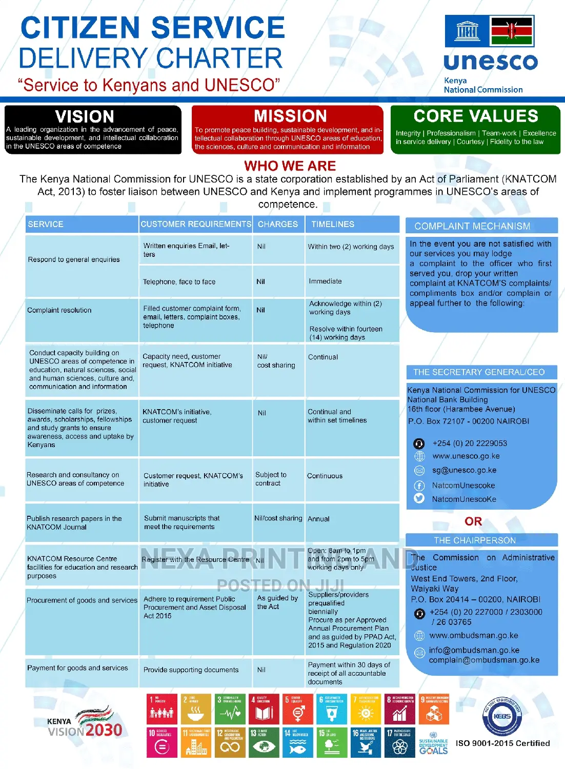 Services Delivery Charter Design And Or Printing