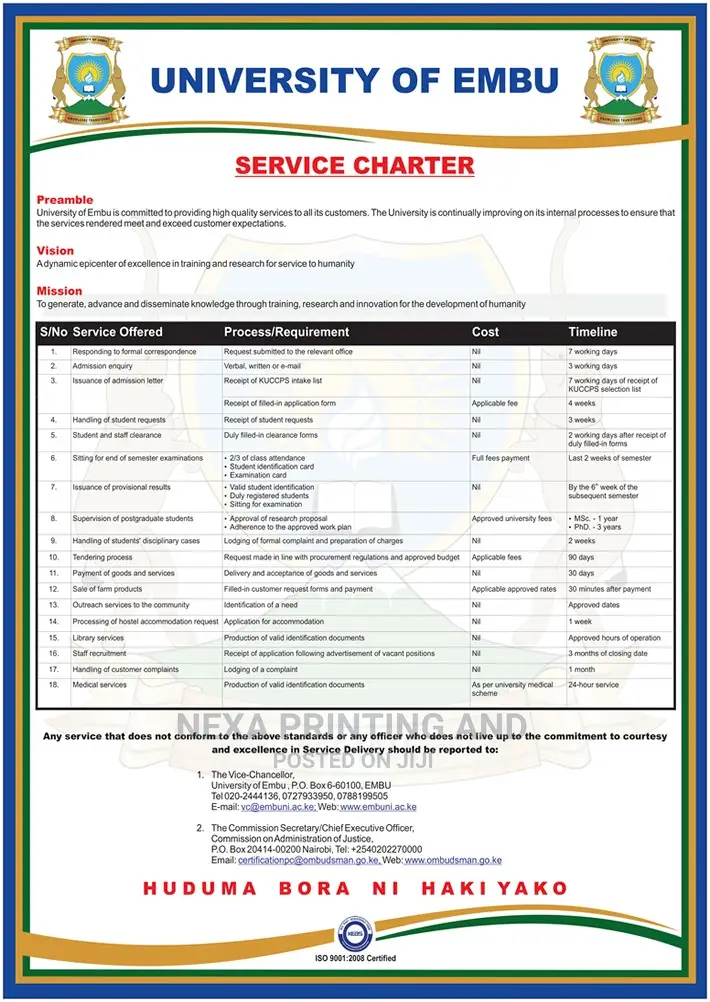 Services Delivery Charter Design And Or Printing