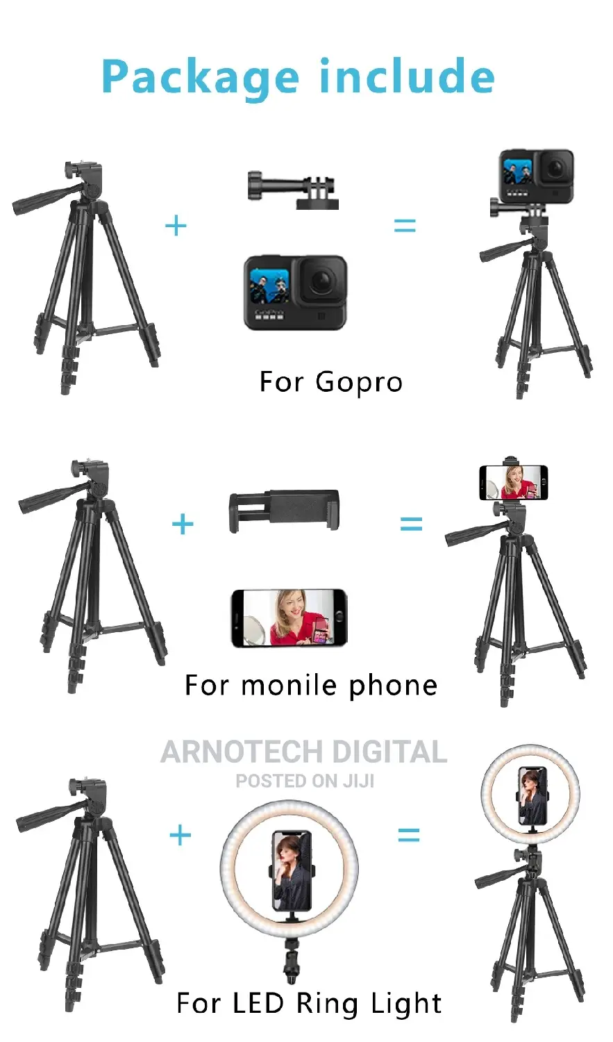 Youtube Tiktok Vlogging Kit With Stand + Mic + Led Light