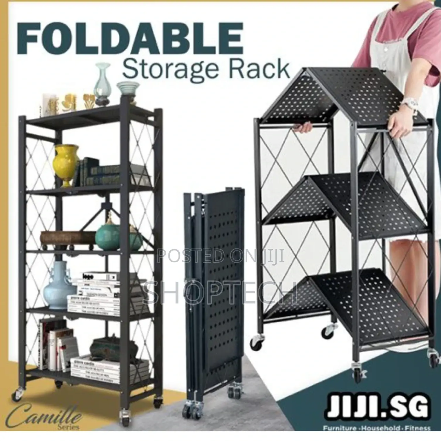 Fordable Kitchen Metalic Storage Rack With Wheels