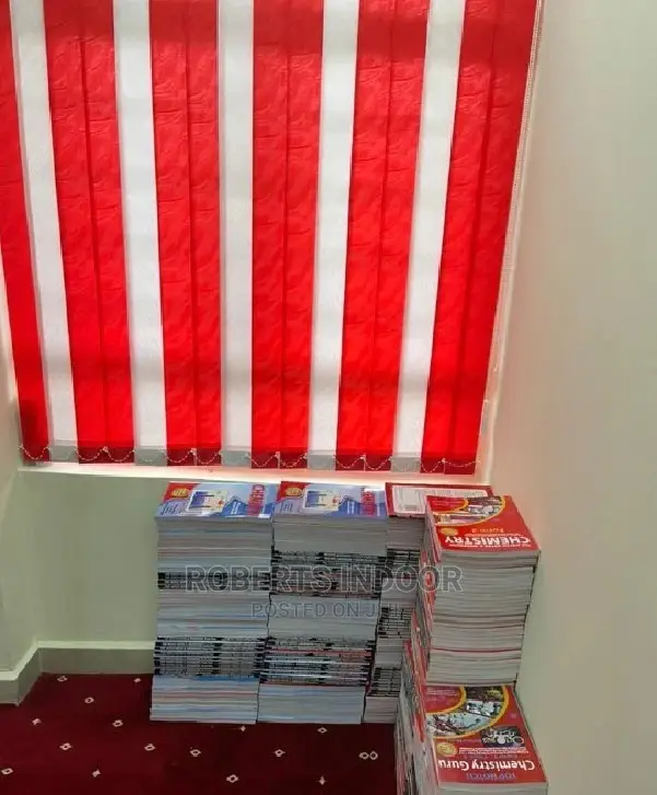 Blended Red and White Vertical Window Blinds
