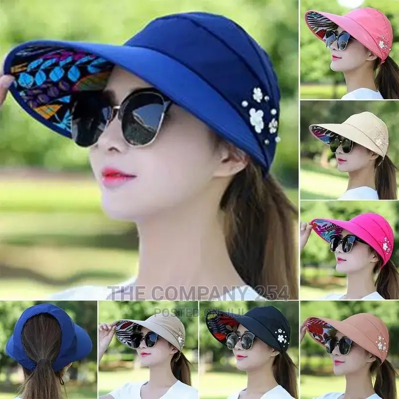 Summer Hats for Women Foldable Sun Hat Pearl Flower Visor