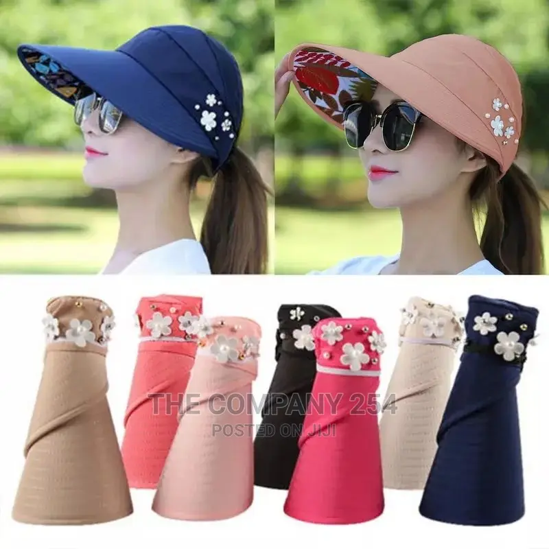 Summer Hats for Women Foldable Sun Hat Pearl Flower Visor
