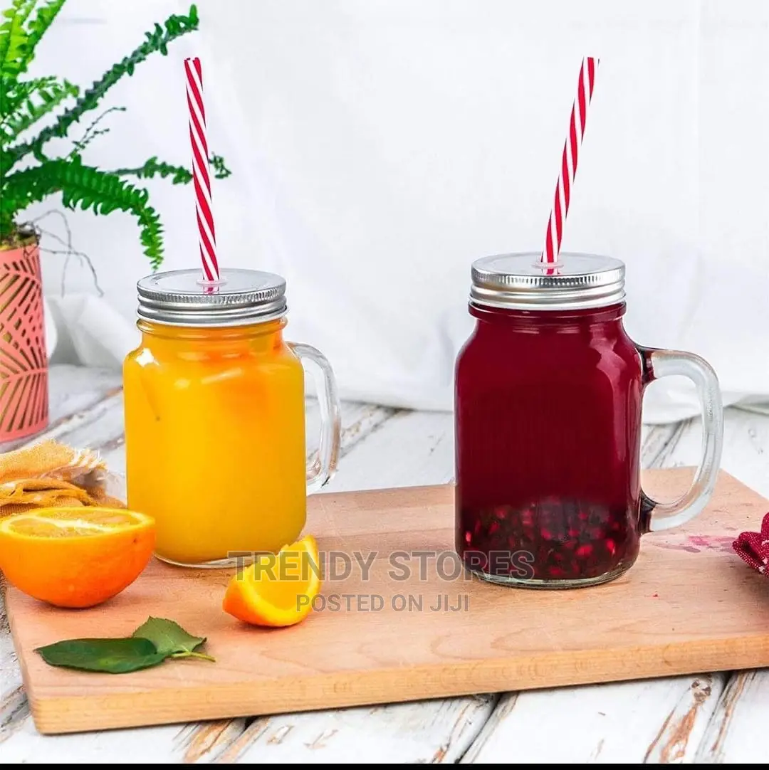 Mason Jars With Handle, Cover Reusable Straw