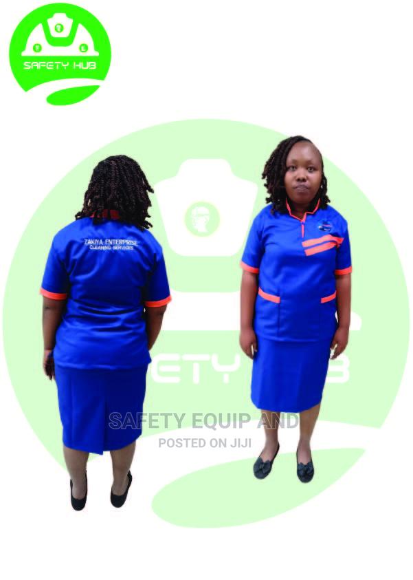 Royal Blue and Orange Cleaners Uniforms - main view