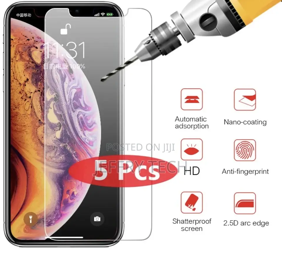 5x Tempered Glass 9H Full Cover Protector for iPhone 7 8 X X