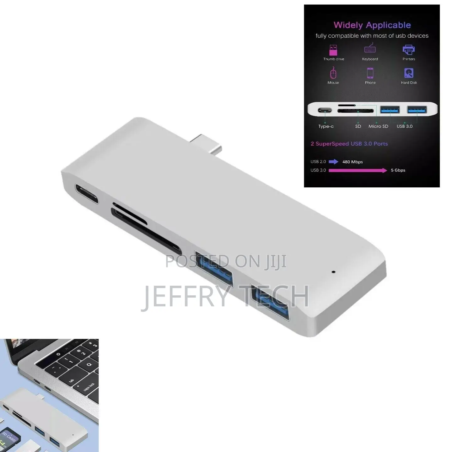 USB Hub Thunderbolt 3 Adapter USB 3.1 With PD TF SD Card Rea
