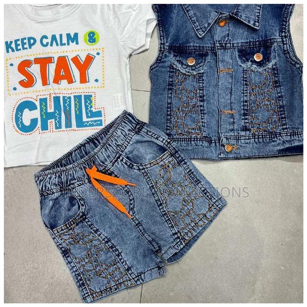 Unique Kids Denim Half Coat,T-Shirt, and Short - thumbnail 3