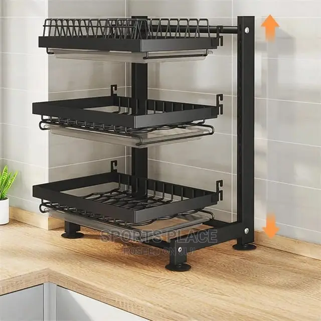 Adjustable Height Dish Drying Rack With Drainboard