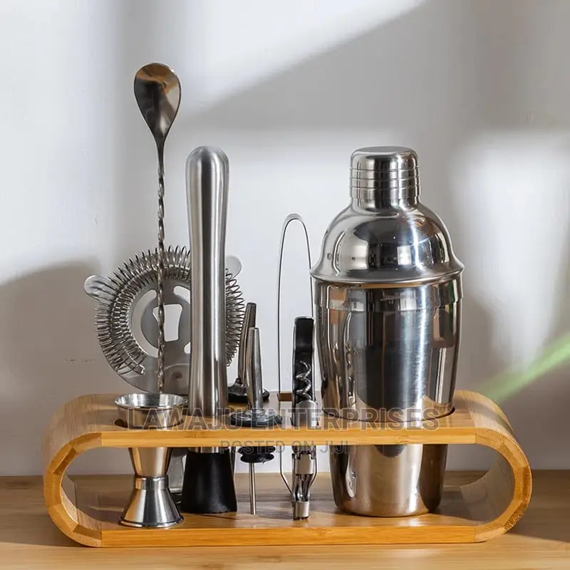 12pcs Set Cocktail Shaker Bartender Kit+Stylish Wooden Stand