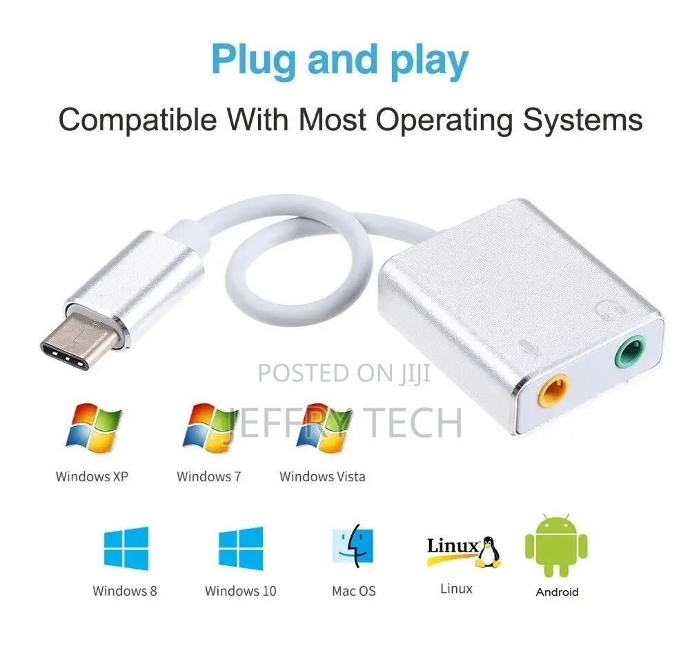 USB Type-C Sound Card to 3.5mm Audio Headphone Jack Adapter