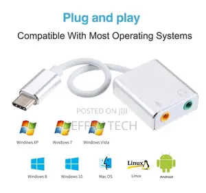 USB Type-C Sound Card to 3.5mm Audio Headphone Jack Adapter