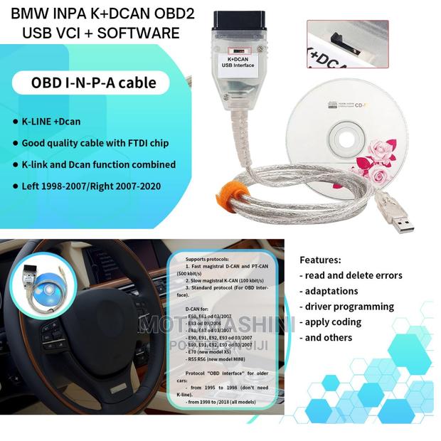 BMW INPA K+Dcan OBD-II Diagnosis Vci Cable and Software