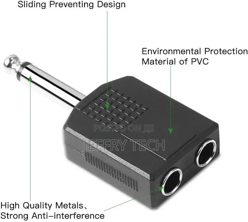 6.35mm 1/4" Male to Dual Female Mono Audio Splitter Connecto