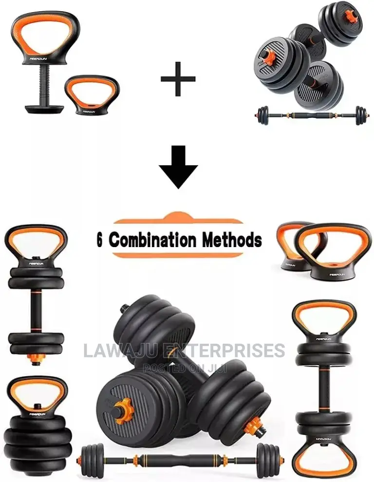 50kg Adjustable 6in1 Dumbbell/Kettlebell/Barbell Set